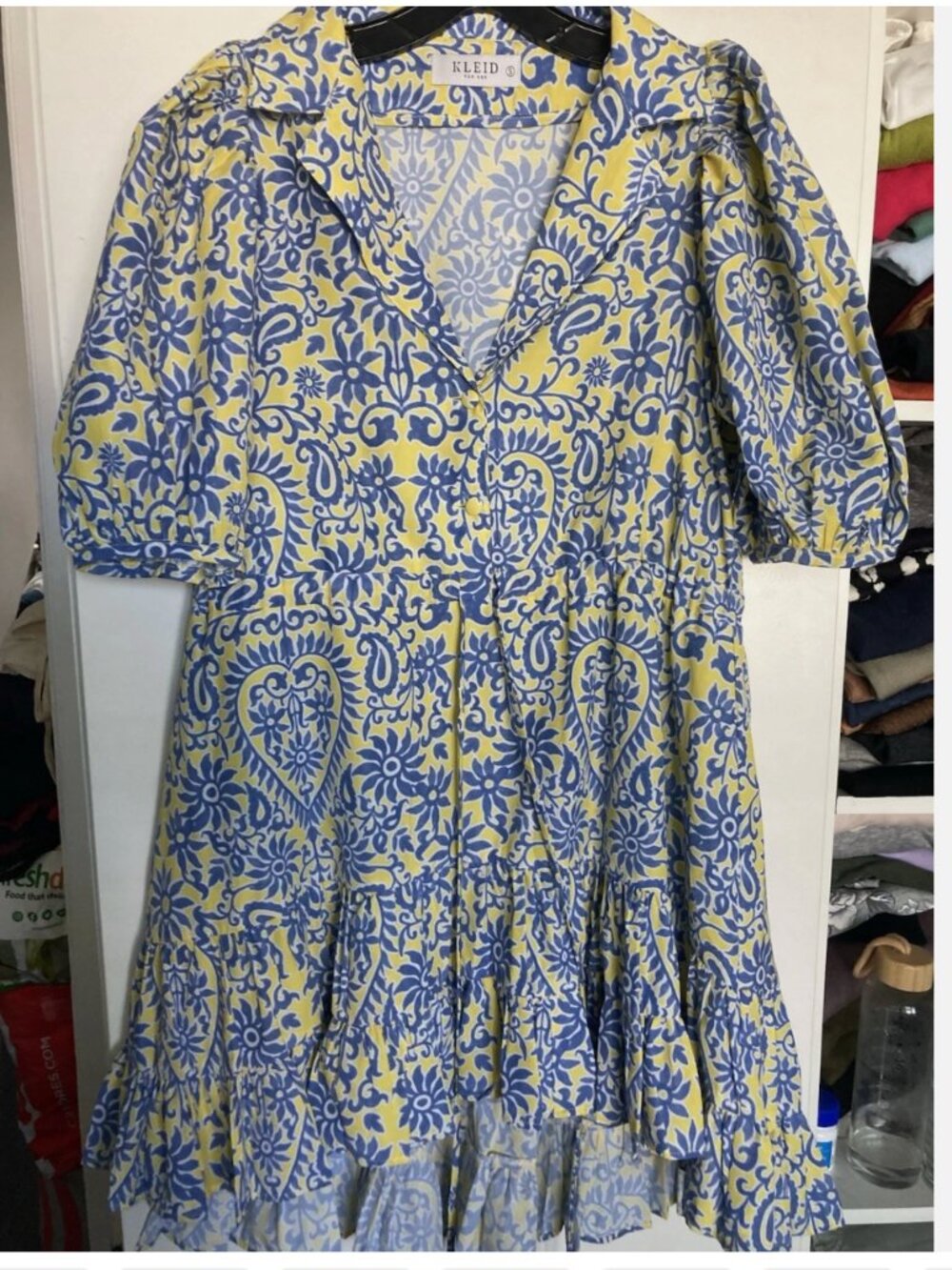 KLEID For Her Blue /Yellow Summer Sundress Puff Short Sleeve Women Size S
